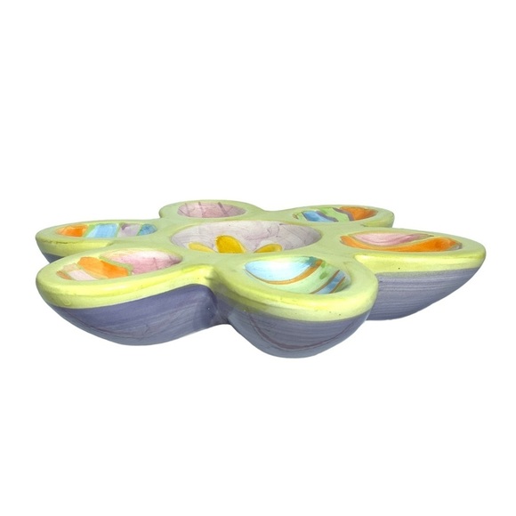 Easter Egg Display Candy Dishes Ceramic 9 inch Multipurpose Multicolor Set of 2 - Picture 5 of 12